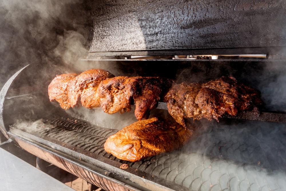 Meat on an outdoor smoker